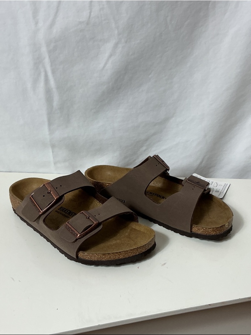 Birkenstock Arizona Two-Strap Sandals in Taupe Brown with Copper Buckles - Picture 3 of 9